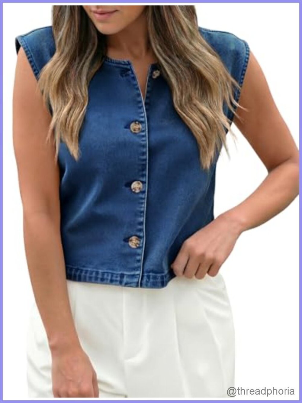 Women's Cropped Denim Vest, Sleeveless Waistcoat Button Up Casual Jean Top